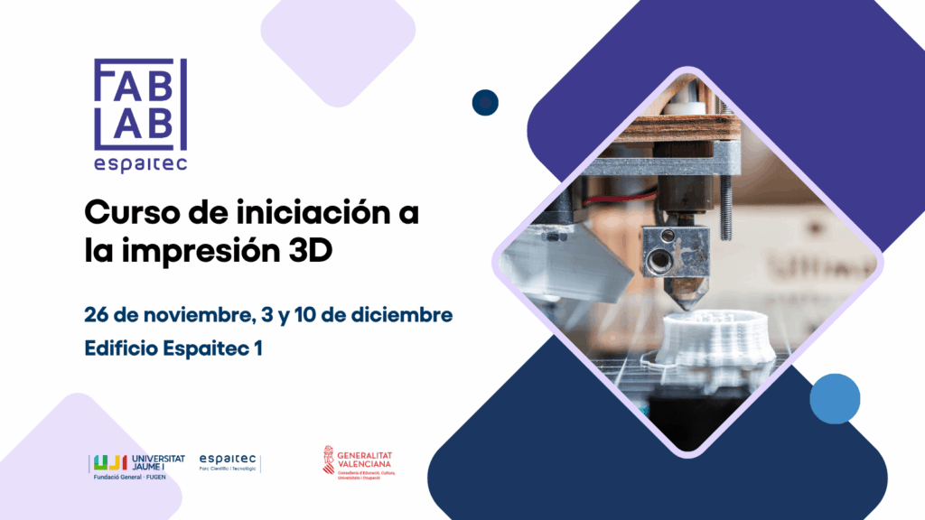 Cartel del curso de impresión 3D de diciembre del FabLab de Espaitec