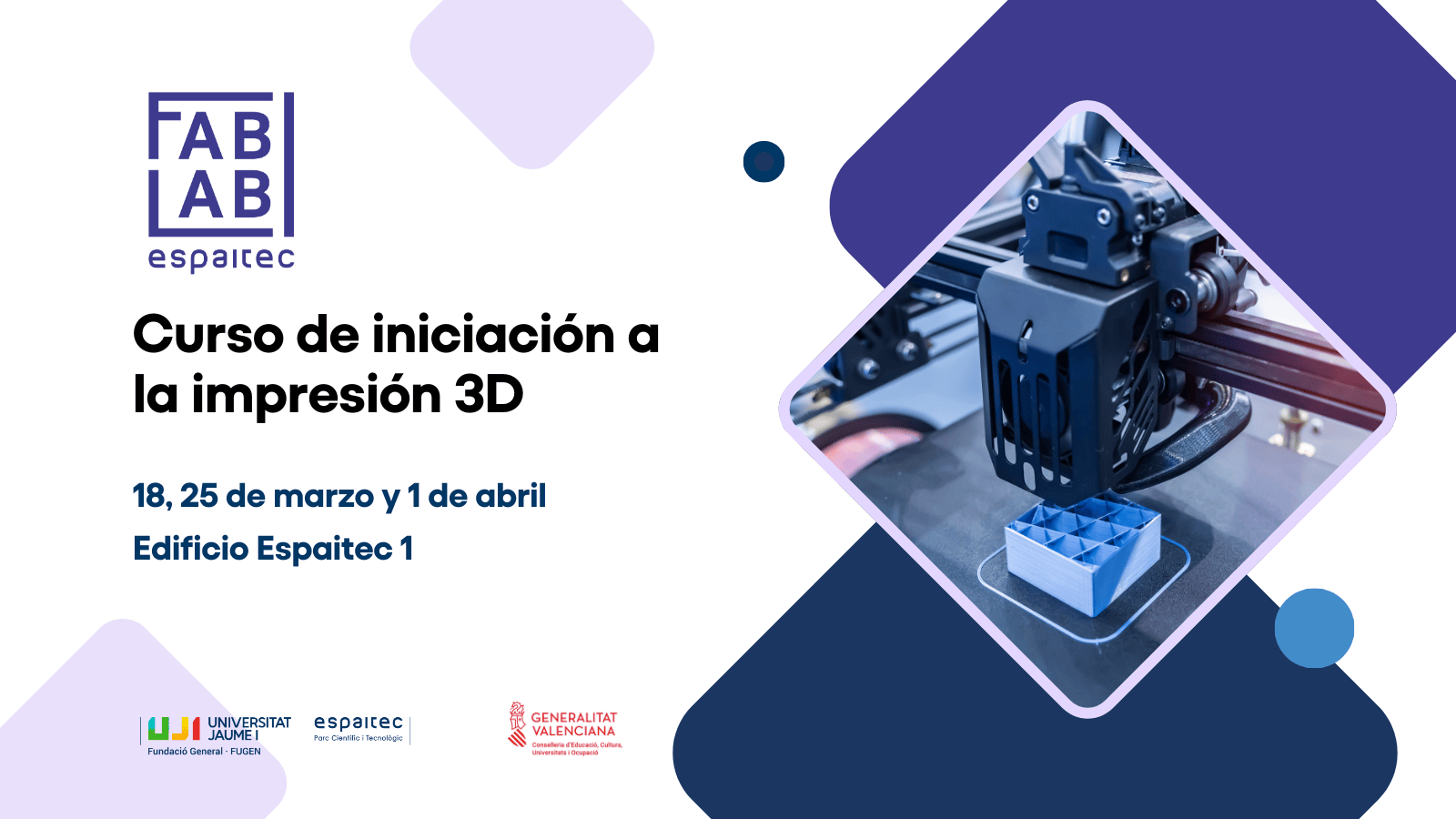Creatividad del curso de iniciación a la impresión 3D del FabLab de Espaitec en marzo de 2026