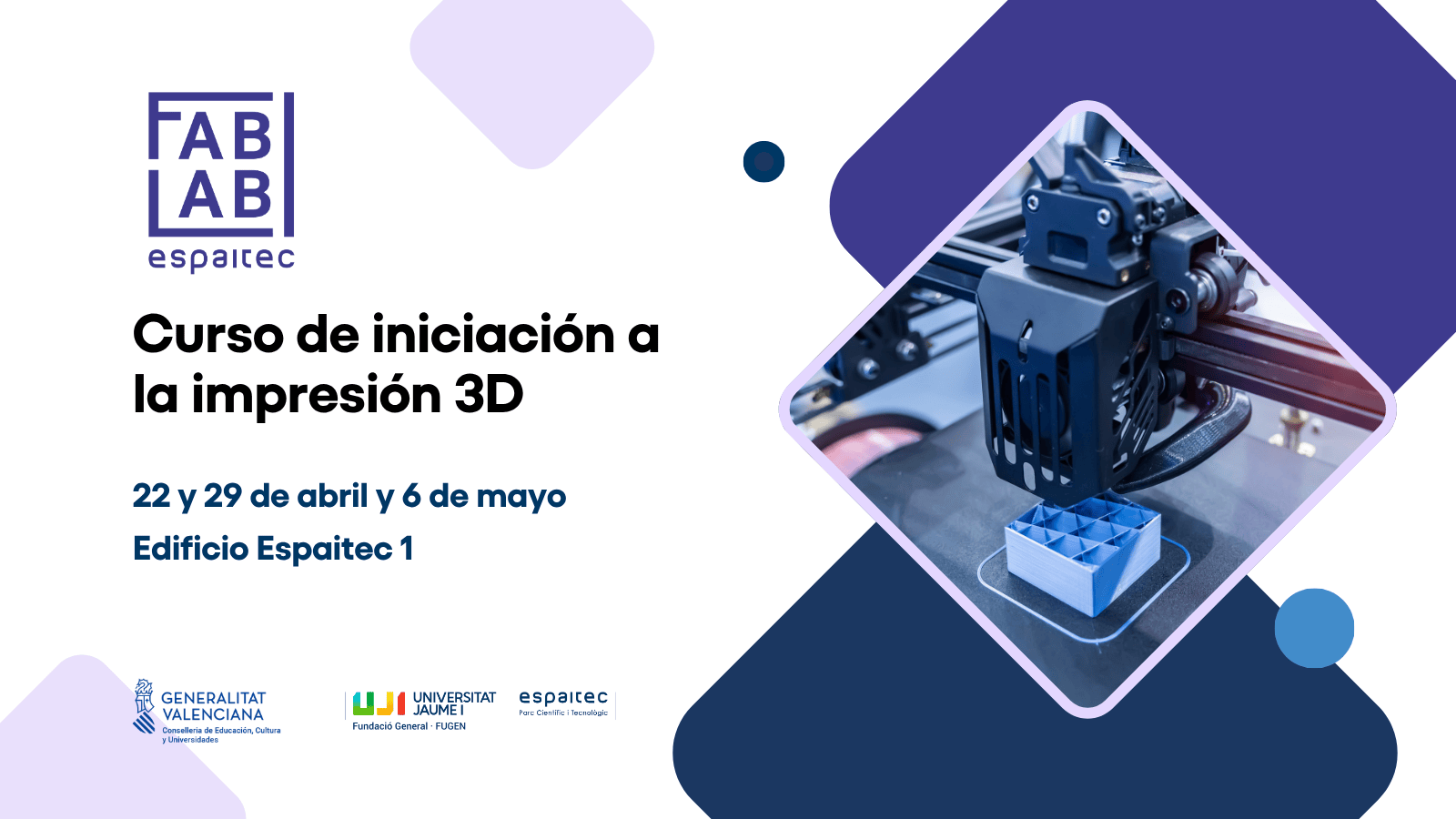 Creatividad del curso de iniciación a la impresión 3D del FabLab de Espaitec de abril de 2026